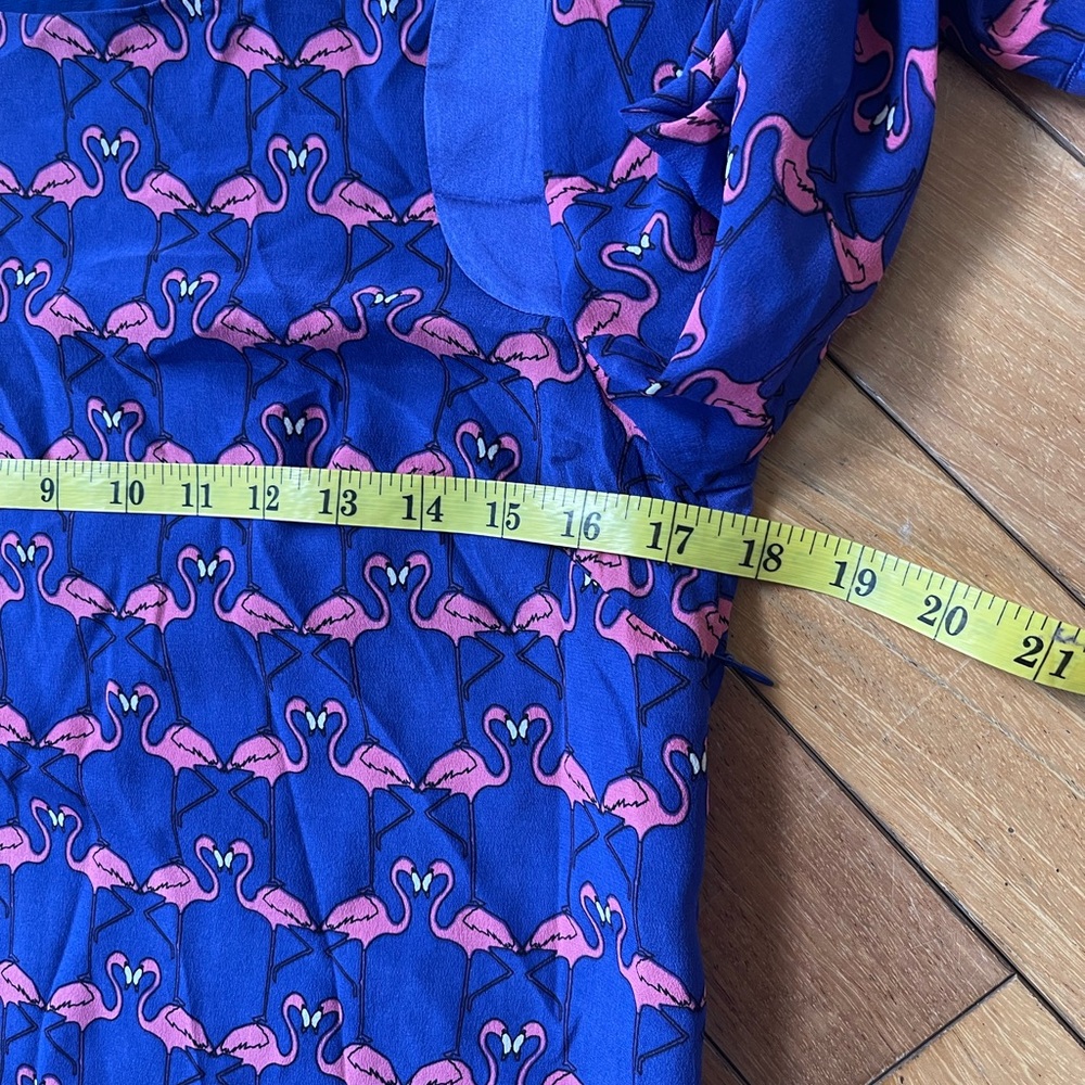 Harlyn Flamingo Print Silk Shift Dress XS Anthropologie Bluepink 3/4 slv Tunic - Picture 5 of 10